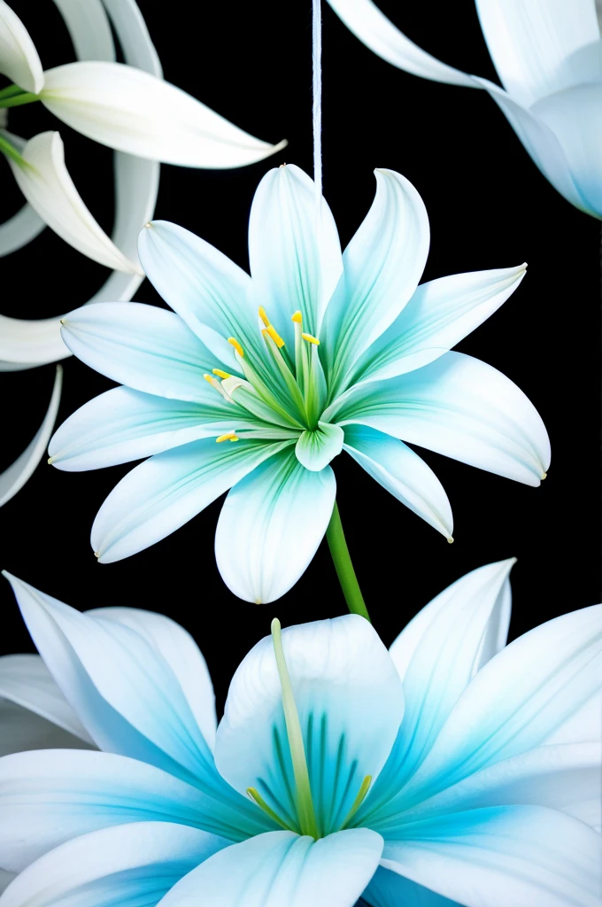 Bluish white Lilly flower hanged in black space
