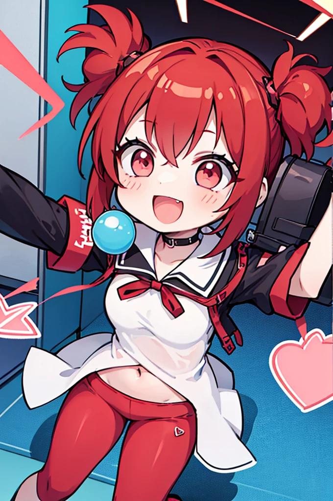 1 chibi of a woman who is very smiling, has red hair, and she is very active, energetic and happy in class, he has school clothes