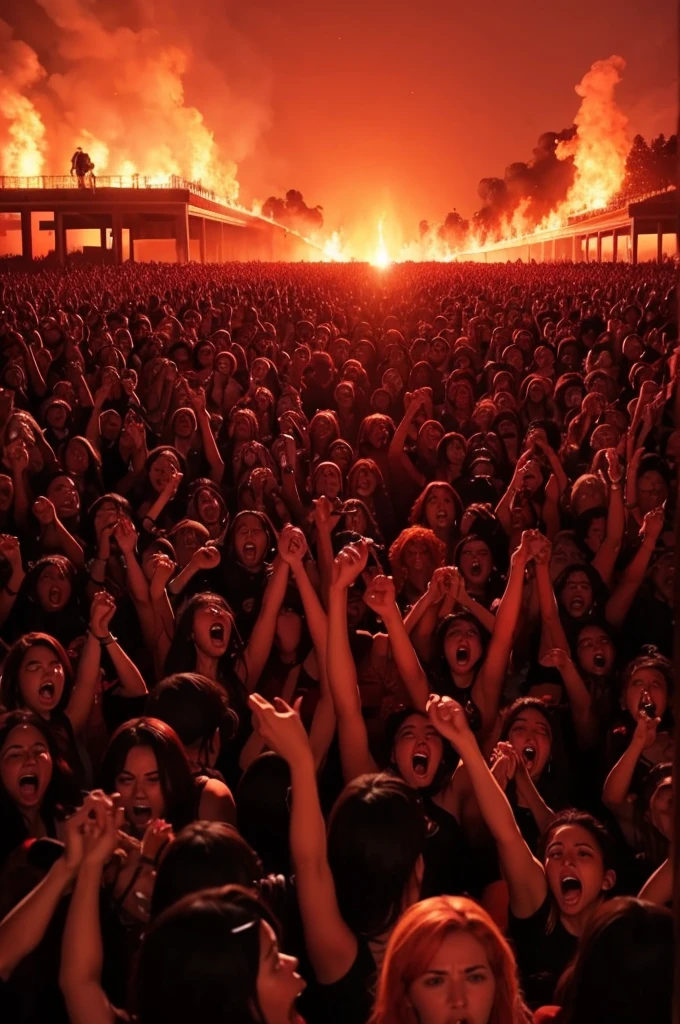 Create crowd of naked women screaming in hell where it&#39;s fire lava and red sky 