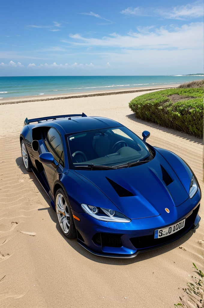 A super car parked in a beach