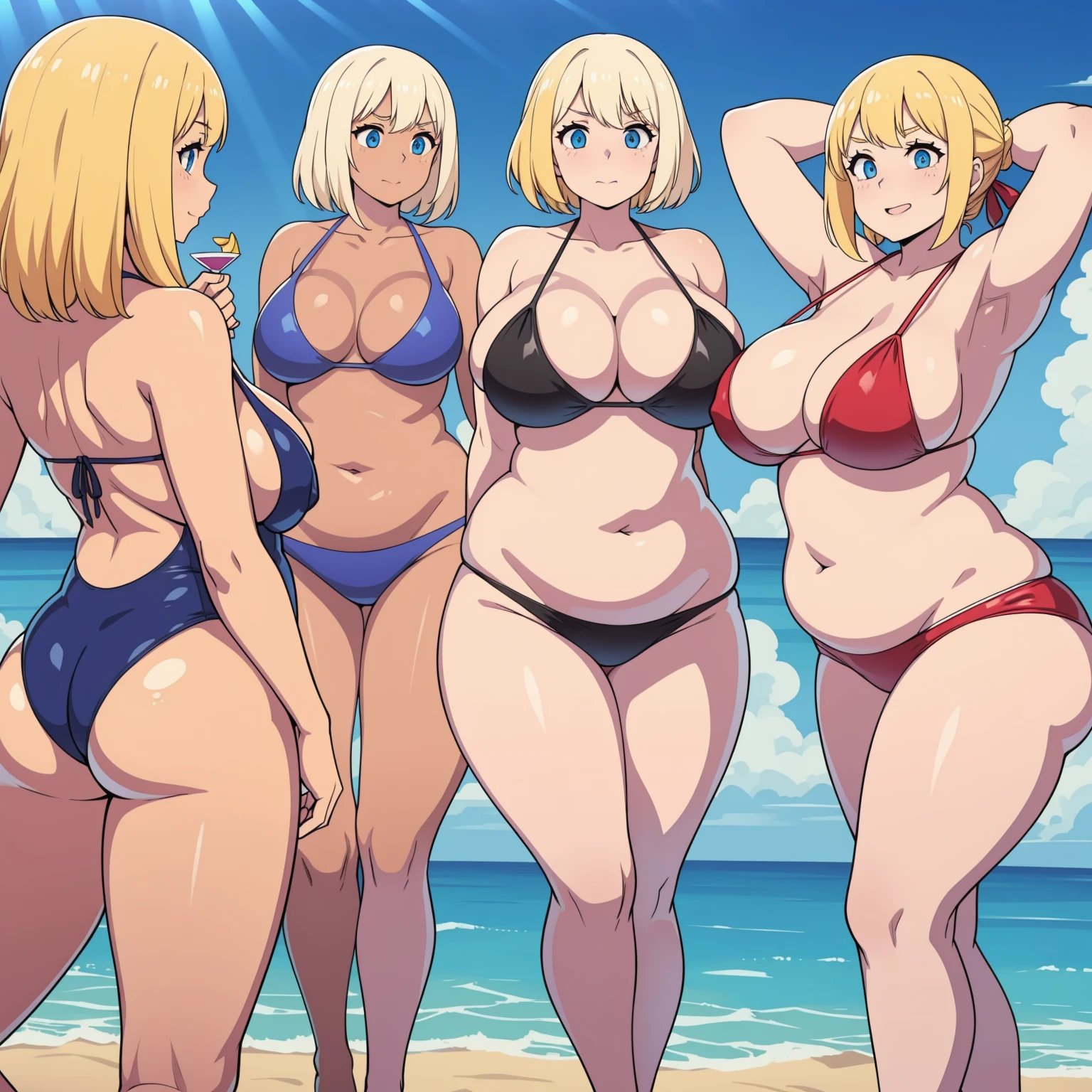 groupe of womens, blonde, blue eyes, Swimwear ,Cocktail