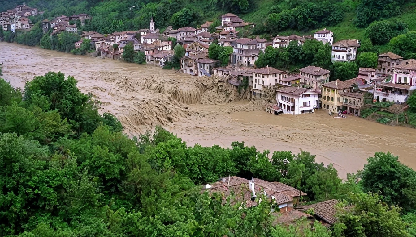 A mud waterfall destroys a town in the Piedmont and Valle d&#39;Aosta regions with floods and landslides.