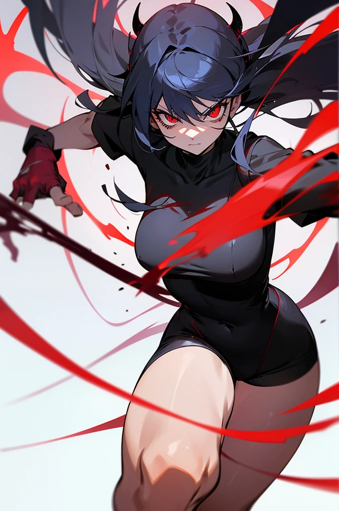 > **scene:** > A female blood demon advancing towards the camera with a threatening and seductive posture. His feet are bare and highlighted, showing his power and attractiveness. The camera is focused on his progress, highlighting his defiant attitude. The character's entire body must be visible. > > **Appearance:** > - **fur:** pale pink, with a subtle glow. > - **Hair:** short, pink with touches of red and white, slightly messy. > - **Clothes:** Scanty but elegant clothing, with leather straps and light armor covering strategic parts of his body, leaving enough skin exposed to enhance your attractiveness. > - **expression:** Challenging and seductive, with a fixed gaze towards the camera. > > **bottom:** > A dark and mystical scene with swirling red fog and shadows. The background includes ancient ruins and a bloody altar with demonic markings and symbols. > > **visual effects:** > - **Blood Aura:** Red and black particles floating around his body. > - **Shadows and Dark Energy:** Emanating from your feet and hands. > - **bright Eyes:** With a deep red glow. > > **Additional details:** > Blood marks on his skin and clothes, lighting that accentuates your facial features and highlights the contrast between the darkness of the background and its pale glow.