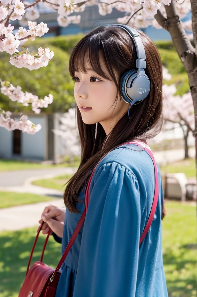 cherry blossoms classroom Woman listening to music