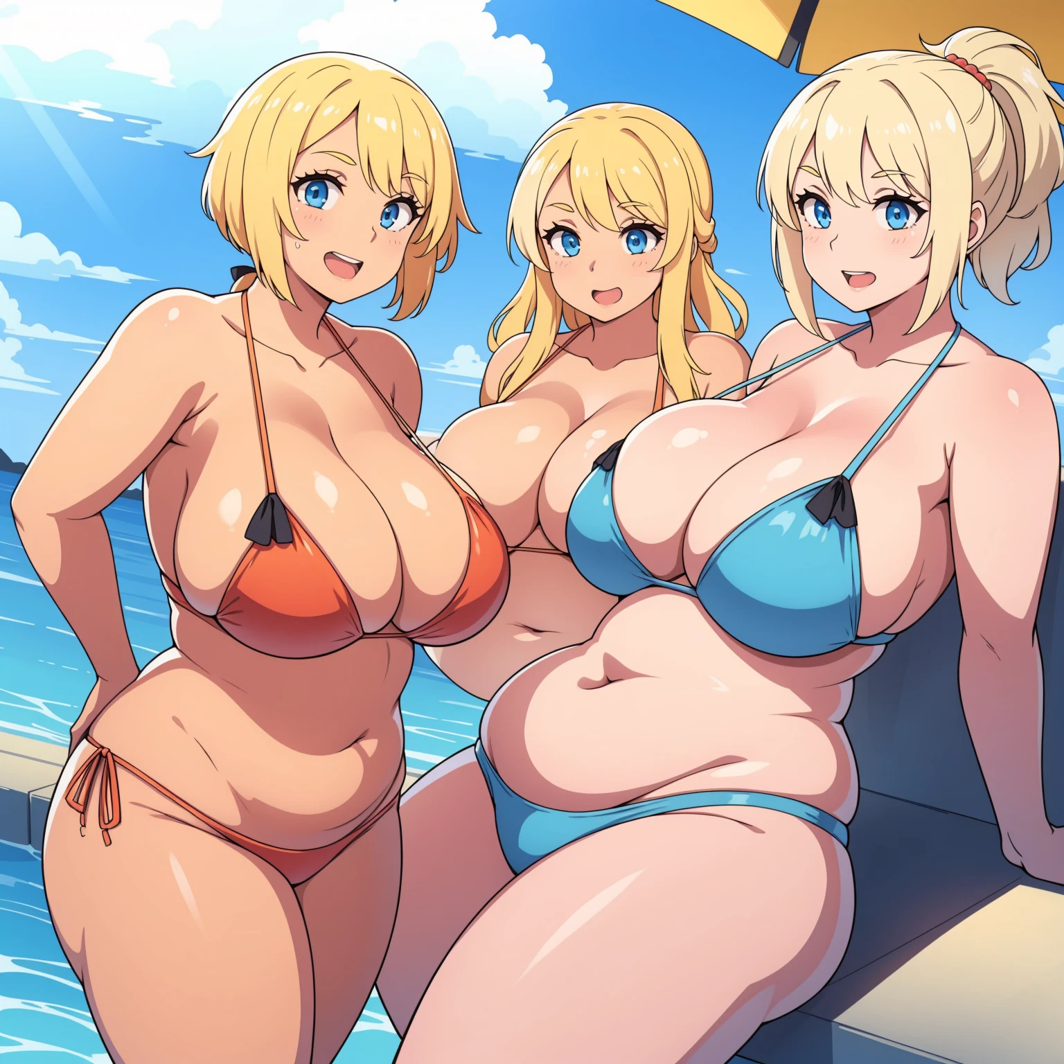 groupe of womens, blonde, blue eyes, Swimwear ,Cocktail