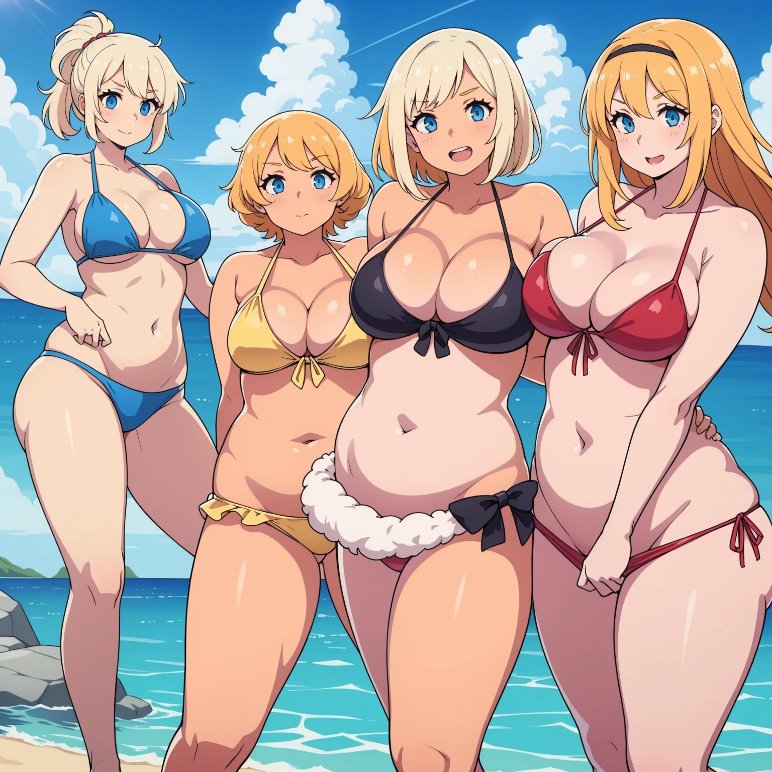 groupe of womens, blonde, blue eyes, Swimwear ,Cocktail