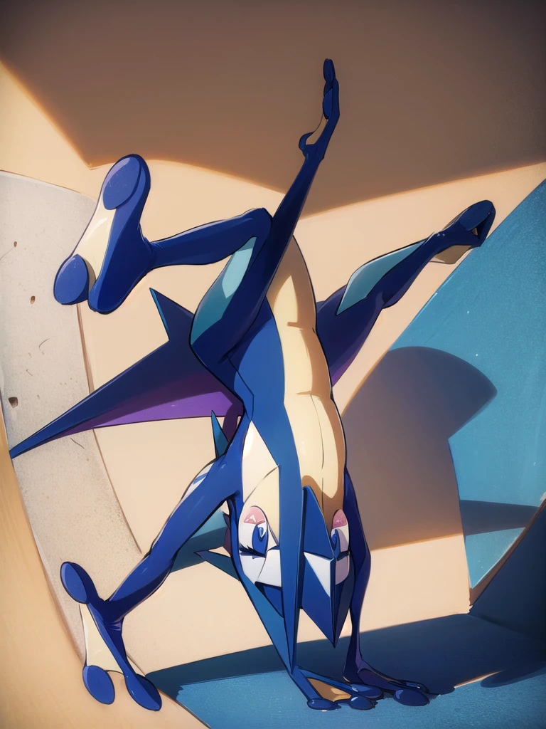 (masterpiece, best quality:1.2),solo,greninja \(pokemon\),pokemon \(creature\),full body,no humans,outstretched arms, long tongue, blue skin,looking at viewer,blue sky