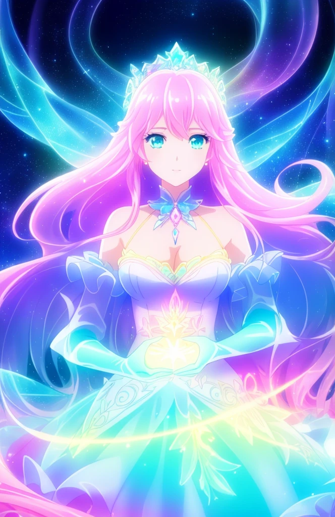 beautiful girl, puffy tiered ballgown, vibrant pastel colors, (colorful), glowing golden long hair, magical lights, sparkling magical liquid, inspired by Glen Keane, inspired by Lois van Baarle, disney art style, by Lois van Baarle, glowing aura around her, by Glen Keane, jen bartel, glowing lights! digital painting, flowing glowing hair, glowing flowing hair, beautiful digital illustration, fantasia background, whimsical, magical, fantasy, ((beautiful face)), ((masterpiece, best quality)), intricate details, highly detailed, sharp focus, 8k resolution, sparkling detailed eyes, liquid watercolor