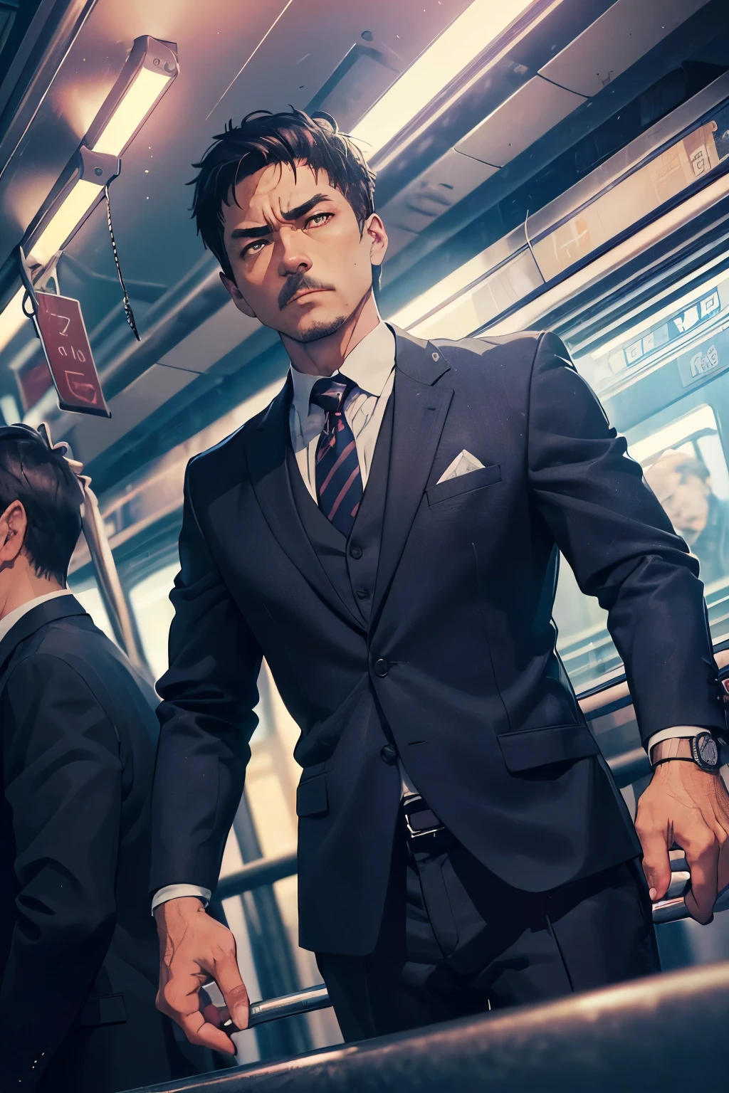 ((50 year old middle aged man having sex with middle aged man))、Sex positions、((In a suit))、Asian、(((A dark and mysterious crowded train at night)))、、,Short Hair、buzzcut、A little muscular、((Masculine))、Detailed facial expressionasterpiece),Highest quality,Excellent anatomy、Intimidating、Painful expression