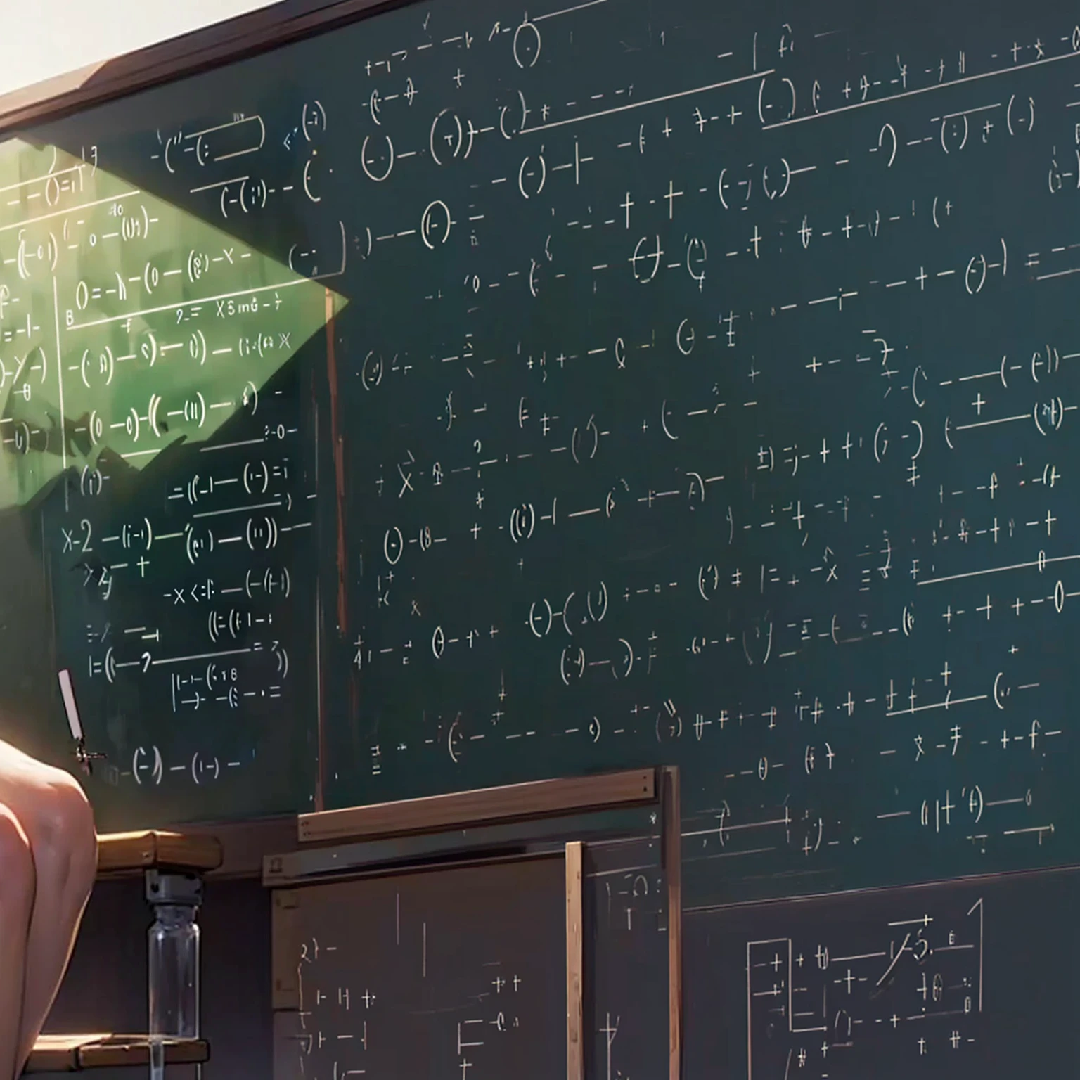 (((classroom))),(((blackboard with mathematics formula)))