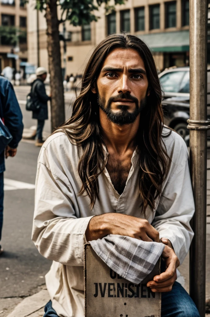 The face of Jesus combined with a street beggar