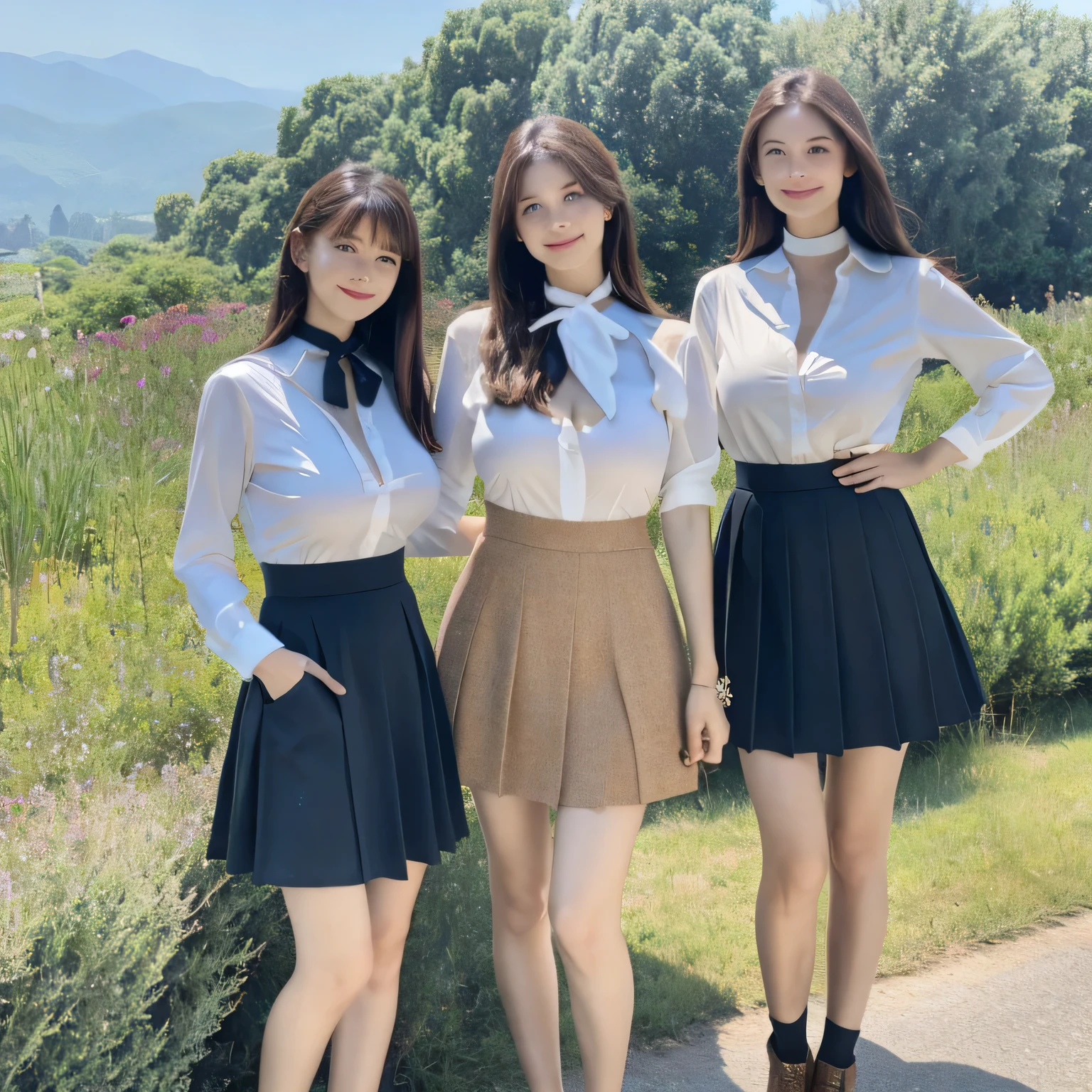 Three Beauties,Wearing the same uniform
