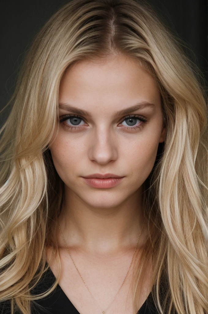 super cute blond woman in a dark theme