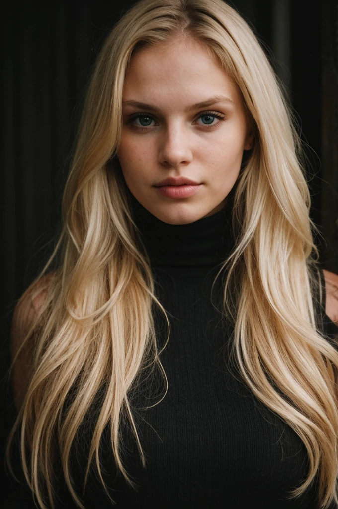 super cute blond woman in a dark theme