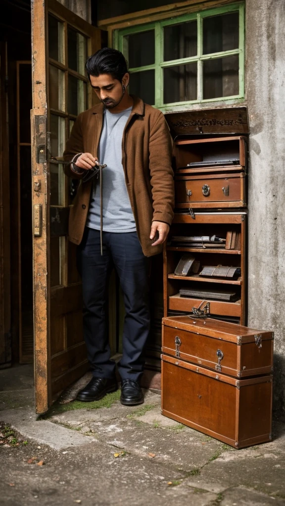 Ricardo finds the locked chest and opens it with a crowbar, revealing the old diary.