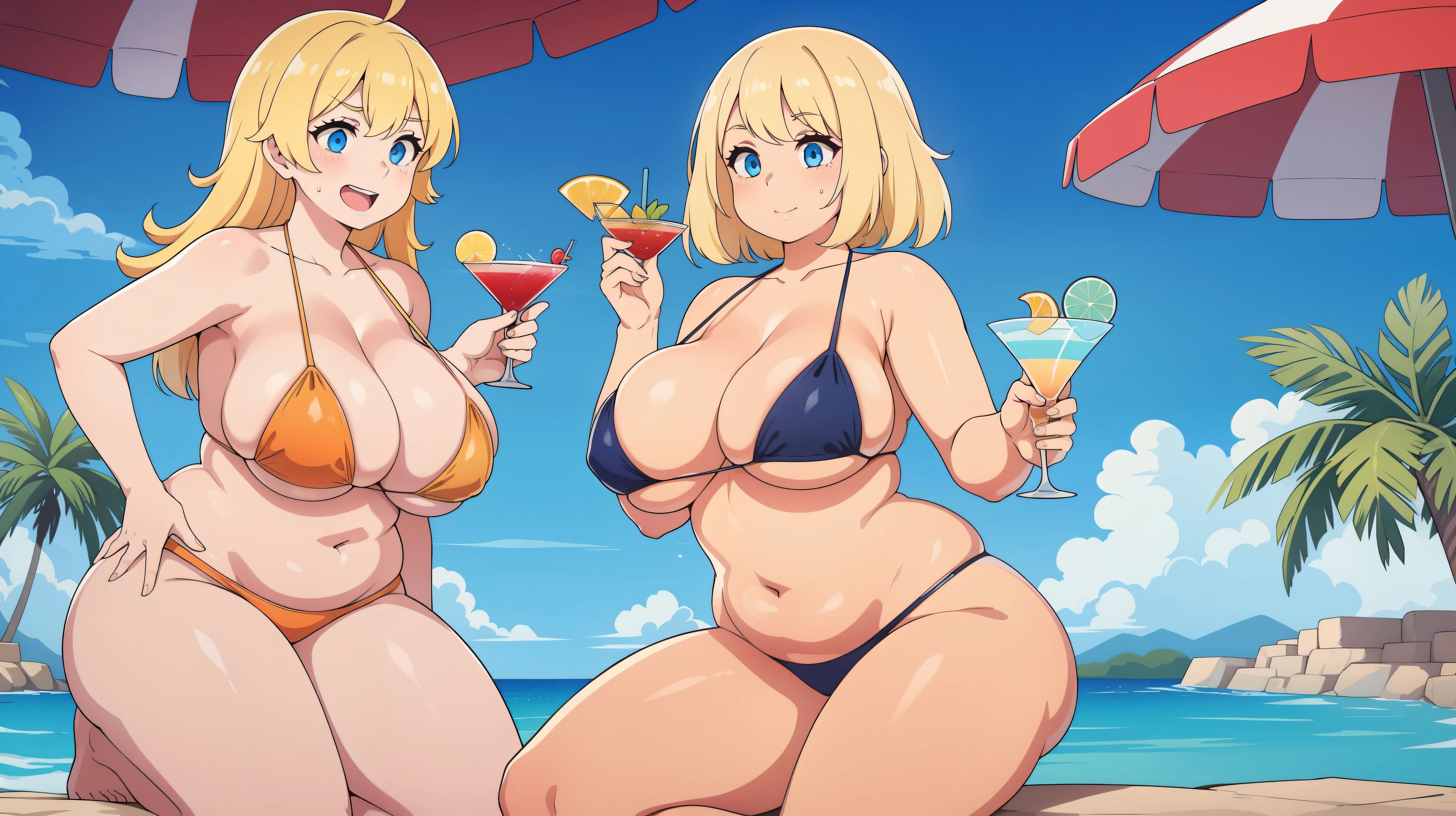 2womens, blonde, blue eyes, Swimwear ,Cocktail