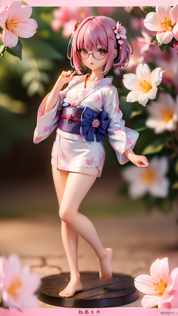 (masterpiece, Highest quality:1.4), Beautiful Face, 8K, 85mm, Absurd, (Floral Yukata:1.4), Face close-up, violet, Gardenia, Delicate girl, alone, night, View your audience, whole body、, Film Grain, chromatic aberration, Sharp focus, Face Light, Professional Lighting, Sophisticated, (smile:0.4), (Simple Background, Bokeh Background:1.2), detailed aspects,(((Show me your nipples:0.57))),((very young and young, Very few, Very flat chest:1.2),(Pink glasses and flowers in hair:1),((((Show me the vagina:0.8)))),