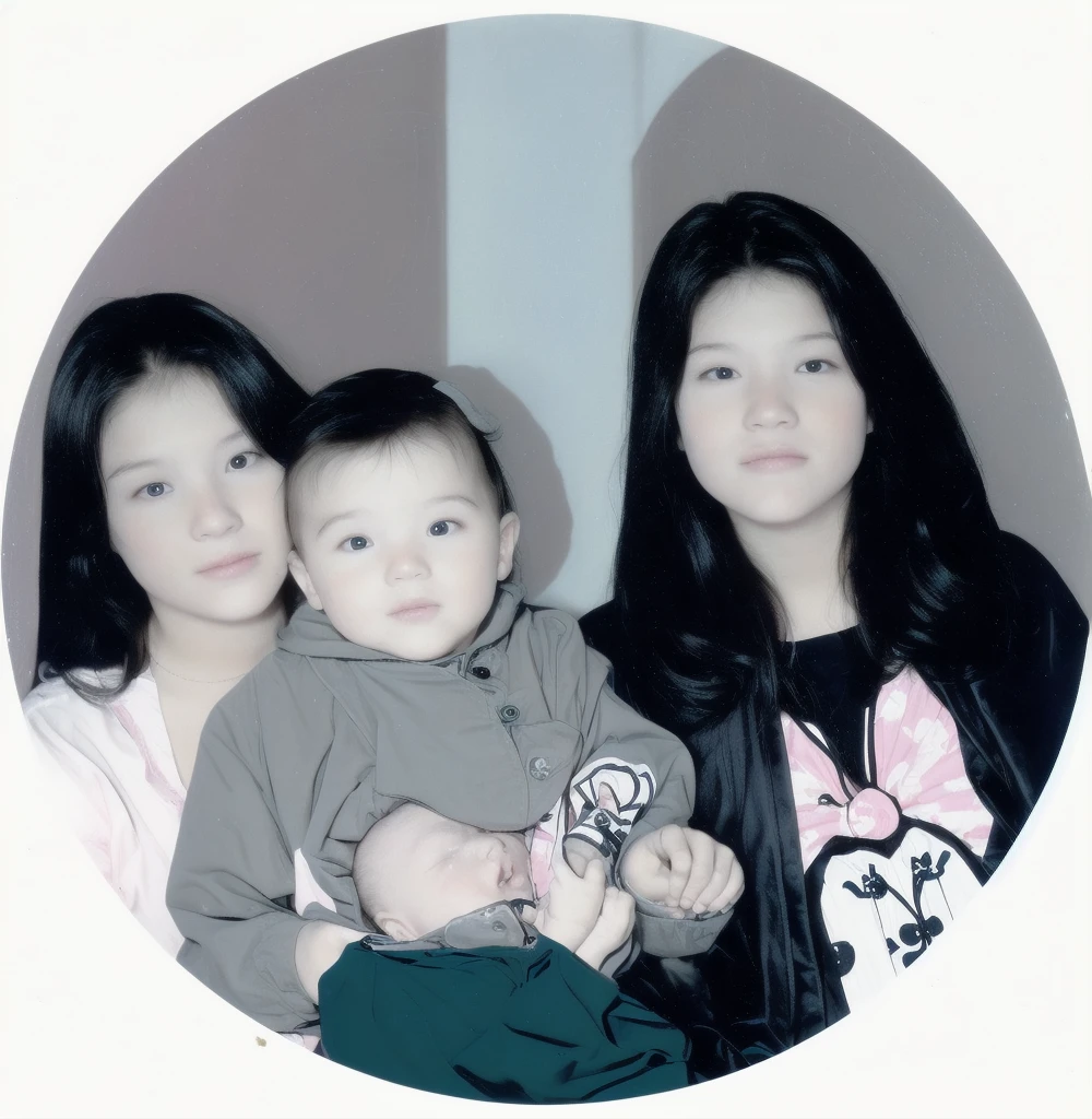 There are two women and a baby in a circle, Photo, high resolution scan, high resolution scan, old image, scanning, Photo, Photooscan, family Photoo, children, scanning 2400 dpi, 90's color Photoo, image, digital art!!, spooky Photoo, 2 0 0 0's Photoo, 90's Photoo