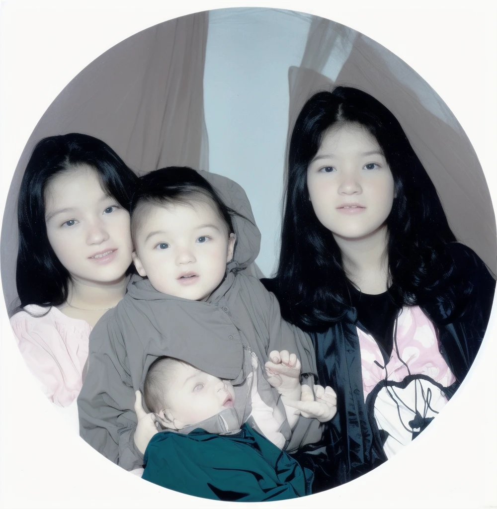 There are two women and a baby in a circle, Photo, high resolution scan, high resolution scan, old image, scanning, Photo, Photooscan, family Photoo, children, scanning 2400 dpi, 90's color Photoo, image, digital art!!, spooky Photoo, 2 0 0 0's Photoo, 90's Photoo