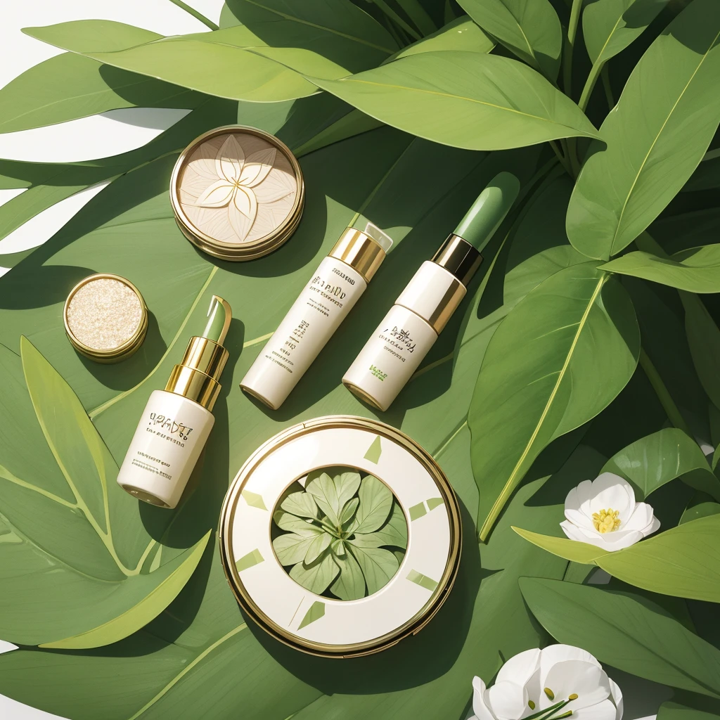 logo a cosmetics company using natural ingredientsm, the image of a plant leaf surrounded by a sparkling halo to appeal to naturalness and healthy shine,((minimalism))