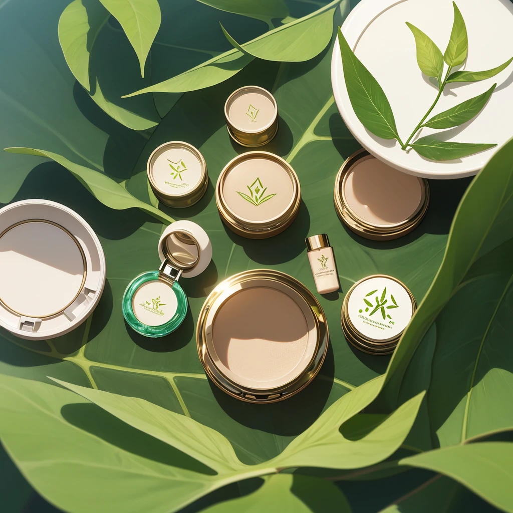 logo a cosmetics company using natural ingredientsm, the image of a plant leaf surrounded by a sparkling halo to appeal to naturalness and healthy shine,((minimalism))