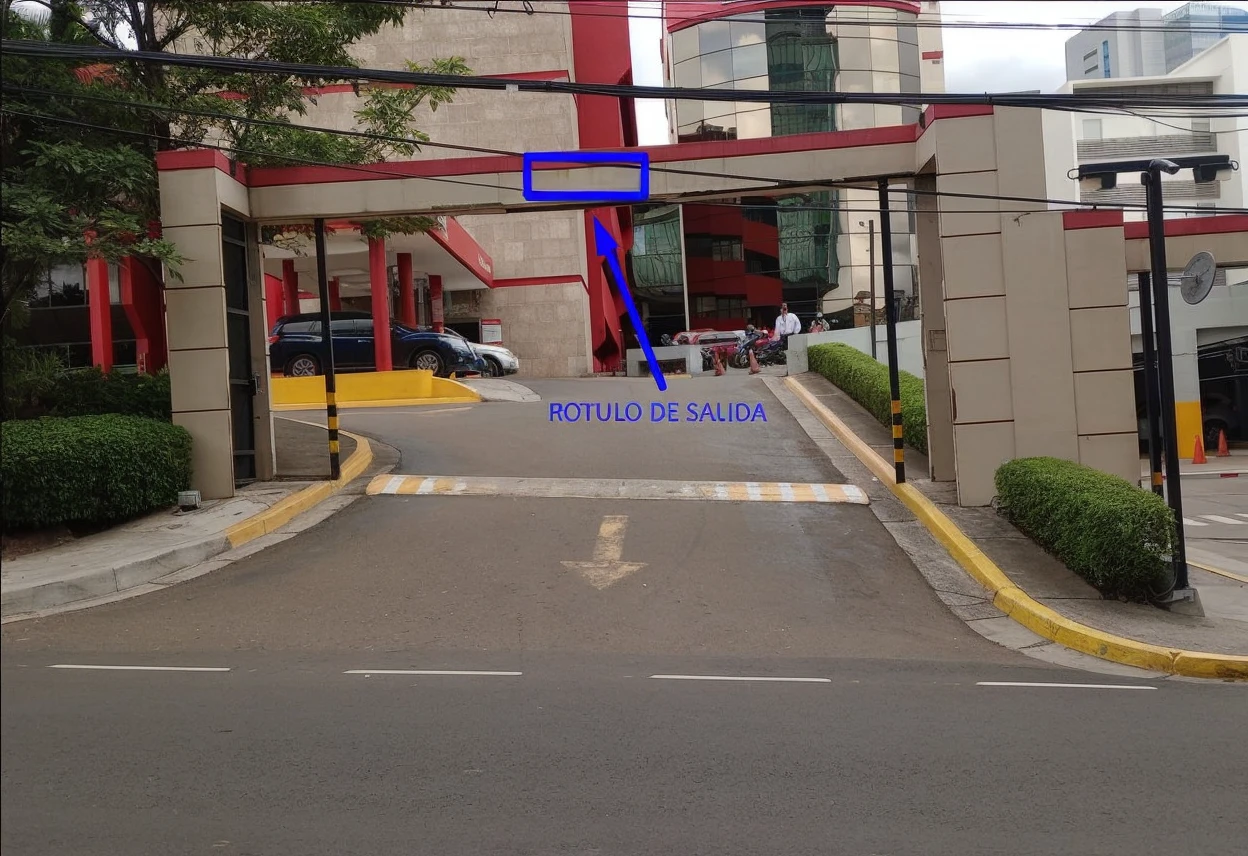 Generate a green or yellow vehicle exit sign in the central part