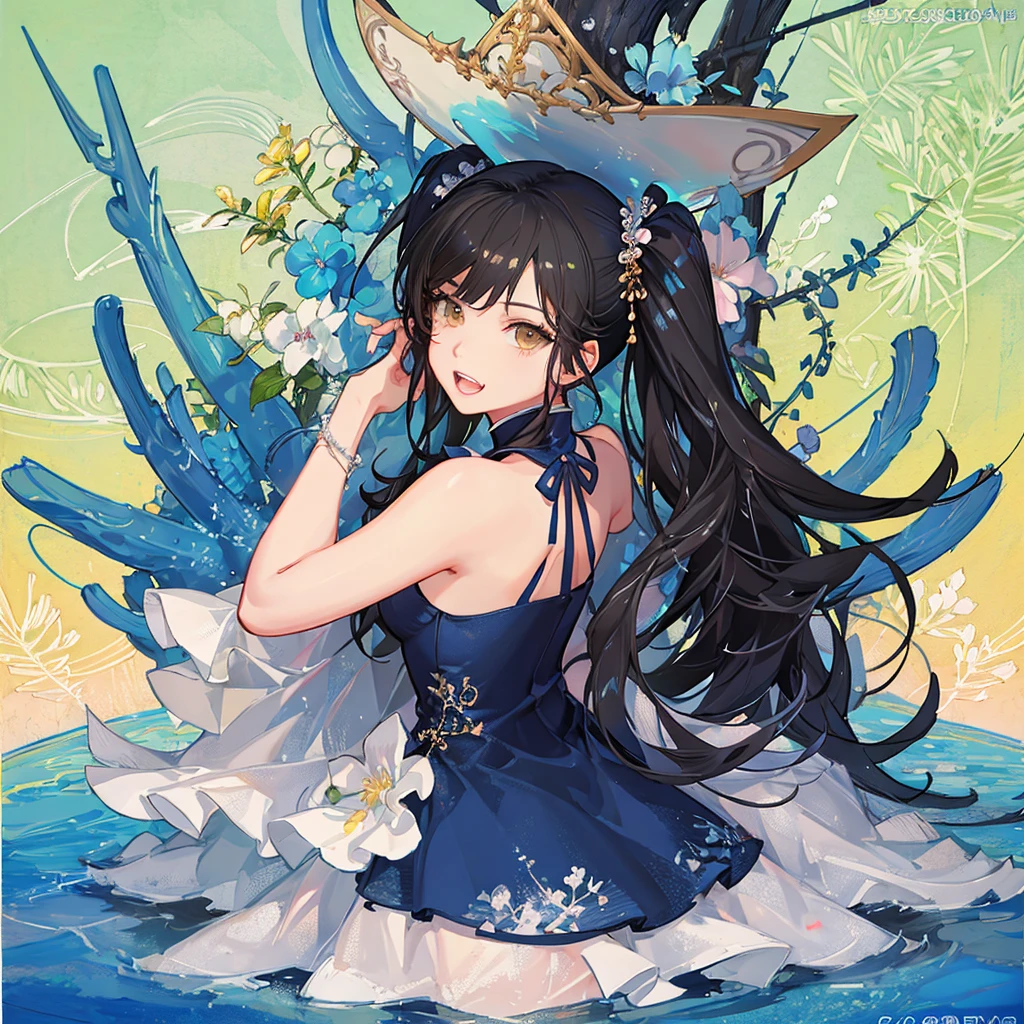 NICE,unparalleled beautiful girl,tteens detailed cute shot, pretty cool and beautiful cute face,super detailed NICE cute face, nice body, beautiful teeth, girl,whole body,(Detailed face:1.2), masterpiece, fashion,China dress,, Medium Hair, Black Hair, Twin tails, Blunt bangs, Brown eyes,
absurdres, absolutely resolution, incredibly absurdres, highres, ultra detailed, official art, unity 8k wallpaper, unparalleled masterpiece best quality story work. realistic cute anime. (ultra rare masterpiece illegal AV). Lively and realistic characters. lively and detailed Anime. gravure special feature sheet.