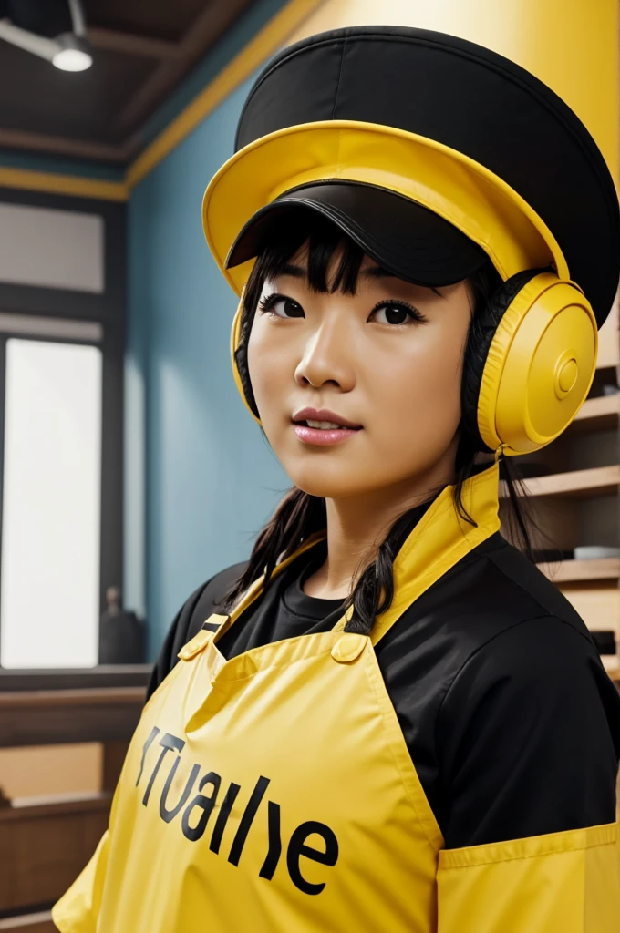 Create a thumbnail for a YouTube video that says "playing live" and have a character with a yellow bib and a black Chinese hat