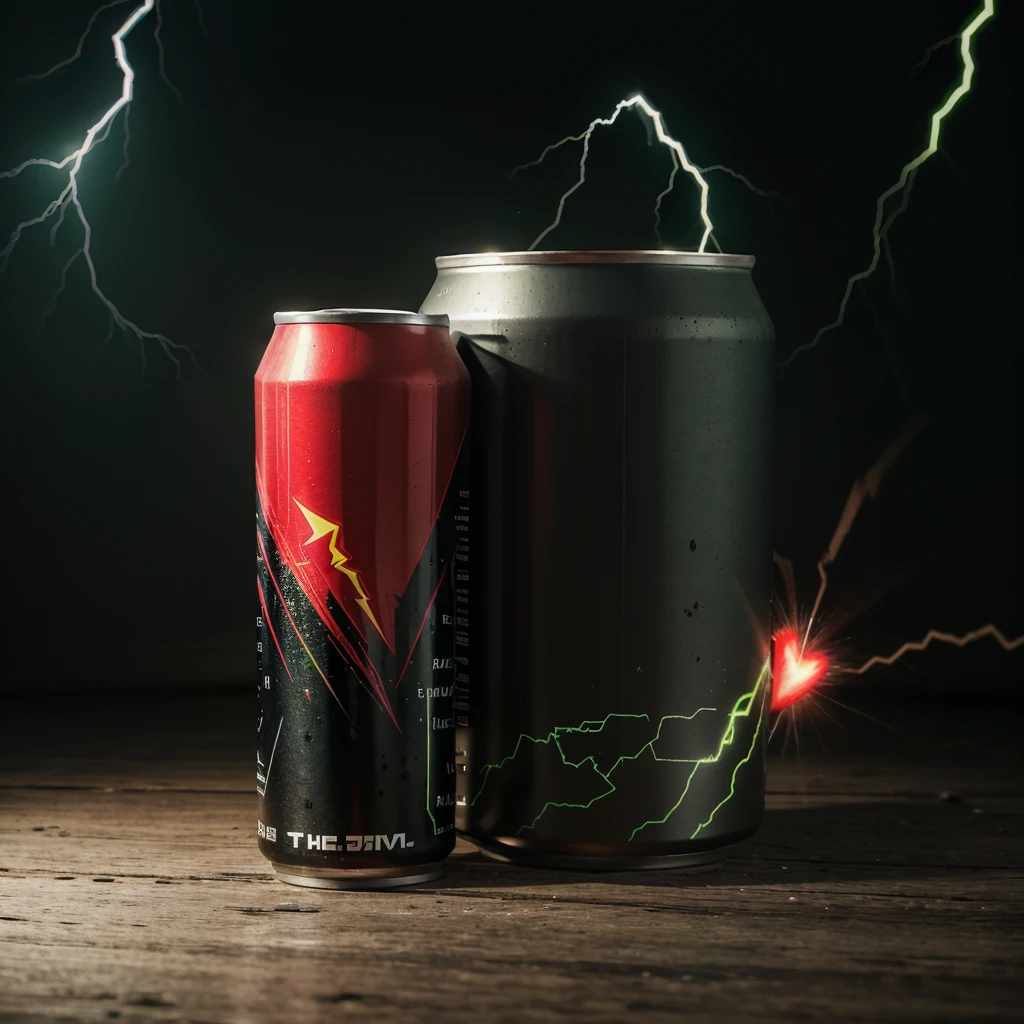 draw me a black can of energy drink with a green lightning bolt in the middle and a red heart on the right , а наверху зелёную надпись b.b.with