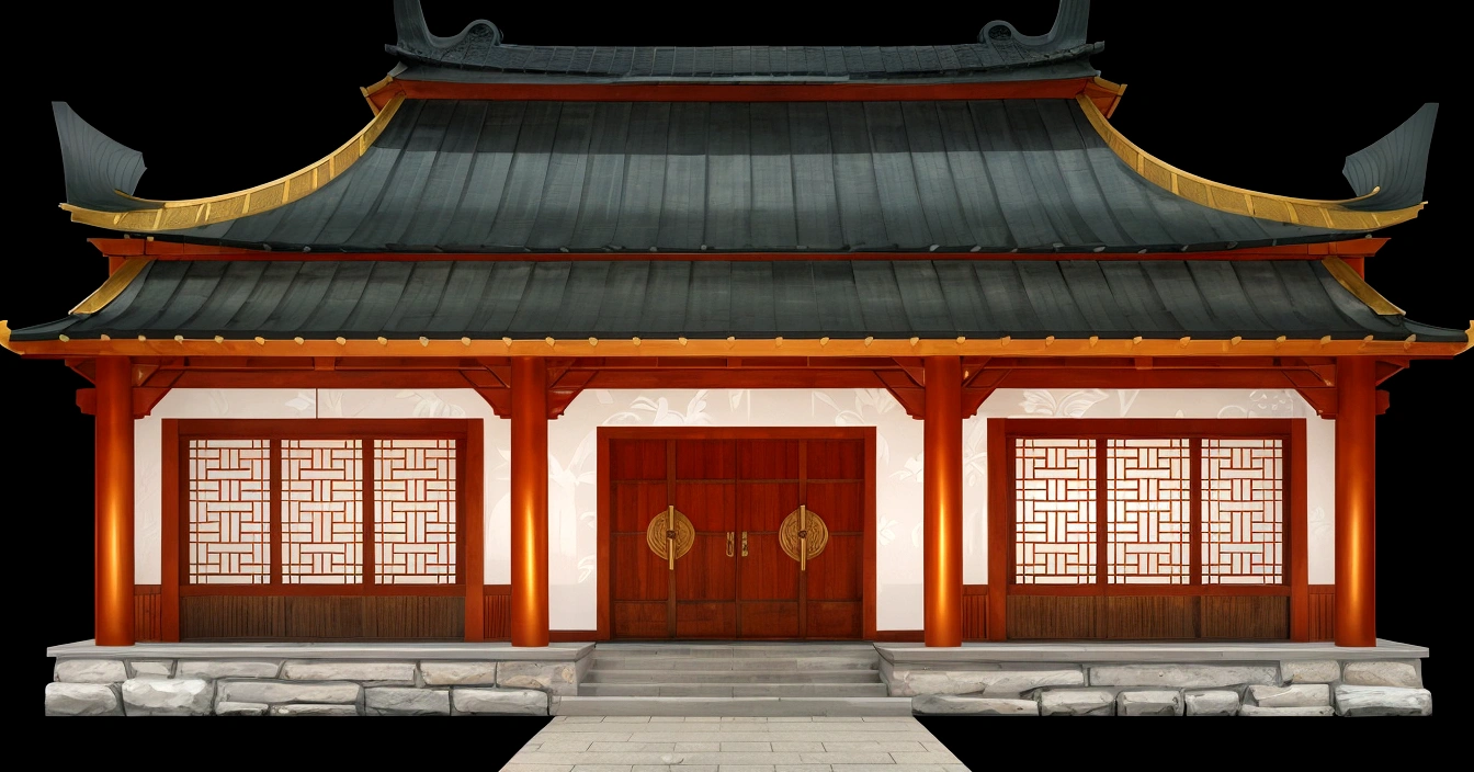 illustration of a traditional chinese building with lanterns and a bird, temple background, zen temple background, background depicting a temple, digital painting of a pagoda, japanese temple, japanese house, korean traditional palace, background art, palace background, chinese building, artwork in the style of z.w. gu, cyberpunk japanese temple, inspired by Shūbun Tenshō