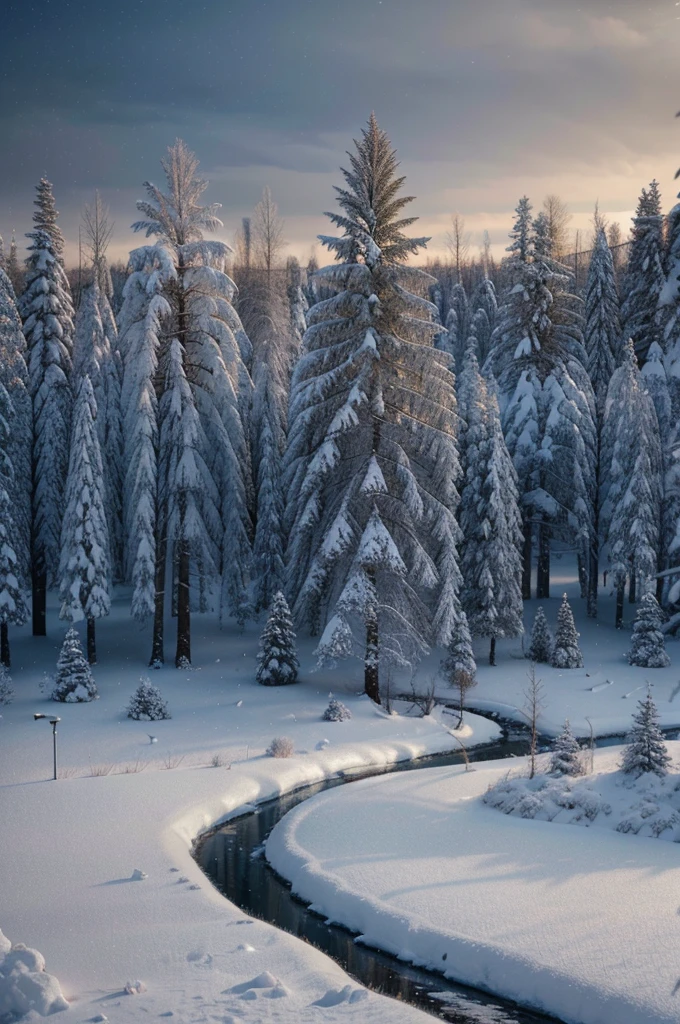 a snowy winter landscape in siberia, snow covered pines, frozen lake, beautiful detailed sky, dramatic lighting, highly detailed, (best quality,4k,8k,highres,masterpiece:1.2),ultra-detailed,(realistic,photorealistic,photo-realistic:1.37),stunning scenery, soft lighting, atmospheric, cinematic composition, muted color palette, cold tones
