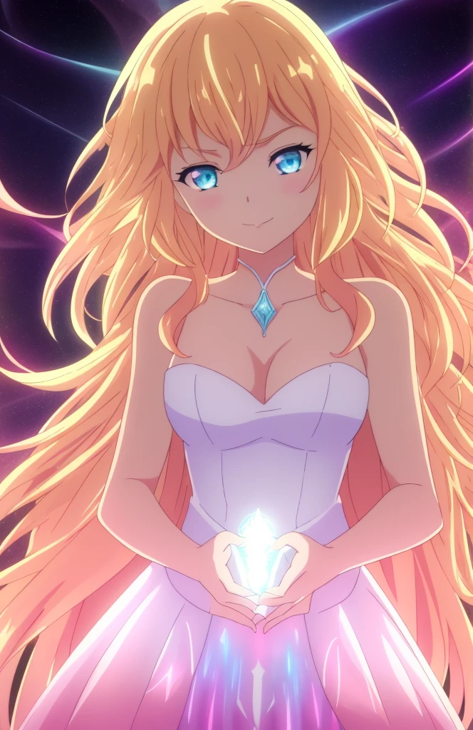 beautiful girl, puffy tiered ballgown, vibrant pastel colors,20s,madure female,smile,angry,closed mouth,white dress,cleavage,sleeveless,((glowing blonde long hair)), magical lights, sparkling magical liquid, inspired by Glen Keane, inspired by Lois van Baarle, disney art style, by Lois van Baarle, glowing aura around her, by Glen Keane, jen bartel, glowing lights! digital painting, flowing glowing hair, glowing flowing hair, beautiful digital illustration, fantasia background, whimsical, magical, fantasy, ((beautiful face)), ((masterpiece, best quality)), intricate details, highly detailed, sharp focus, 8k resolution, sparkling detailed eyes, liquid watercolor,extra arms,four arms