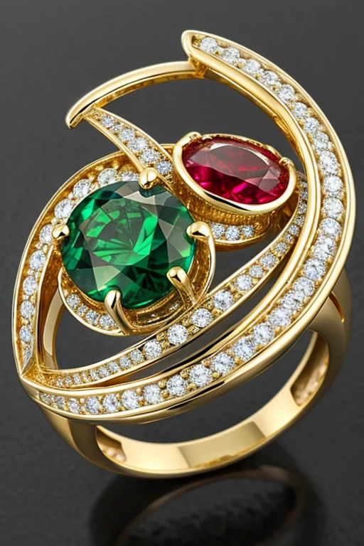 a seal ring, d or, a big diamond, emeralds, rubies.