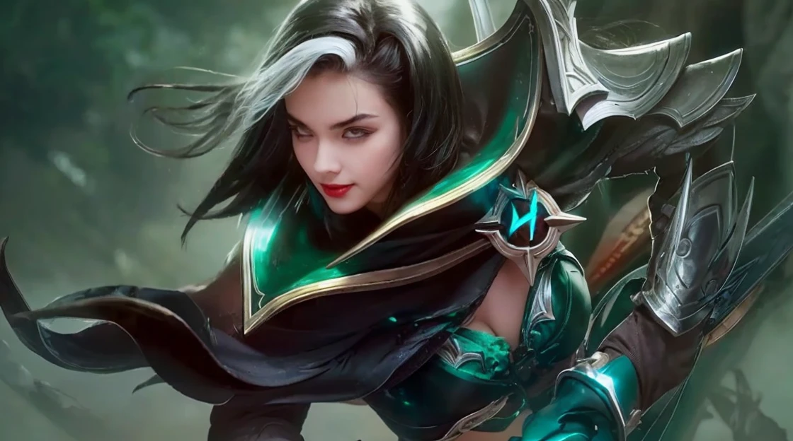girl with black hair and white pony holding a sword, red lips glossy,and the girl wears a sunglasses,sweet smile, 8k, ultra hd, ultra detailed texture, hyper realistic, masterpiece, detailed texture, detailed face, detailed skin, detailed lighting, (photorealistic:1.5), best quality, beautiful lighting, cinematic lighting, professional lighting, ultra highres, realistic, detailed hair, real hair, high quality, (realskin:1.5), extremely detailed, finely detail, ultra-detailed, smile