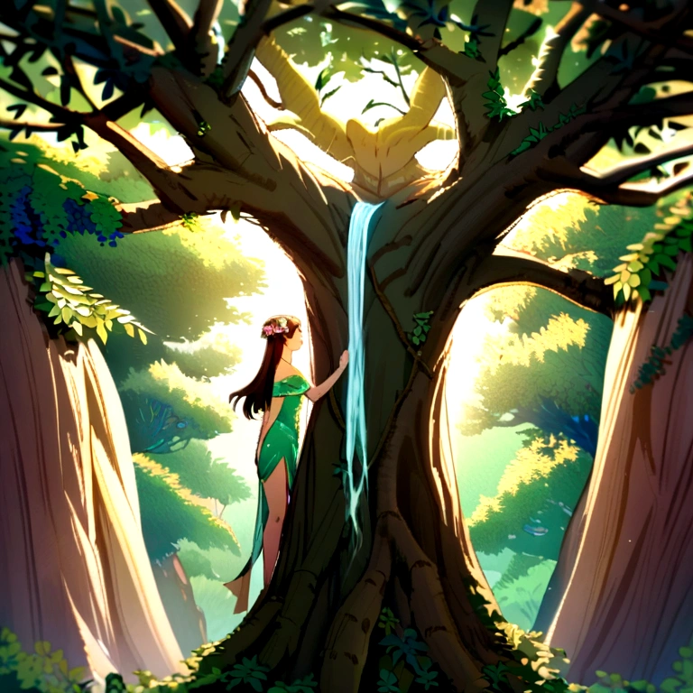Image of Adam and Eve in Paradise, with clothing made of tree leaves