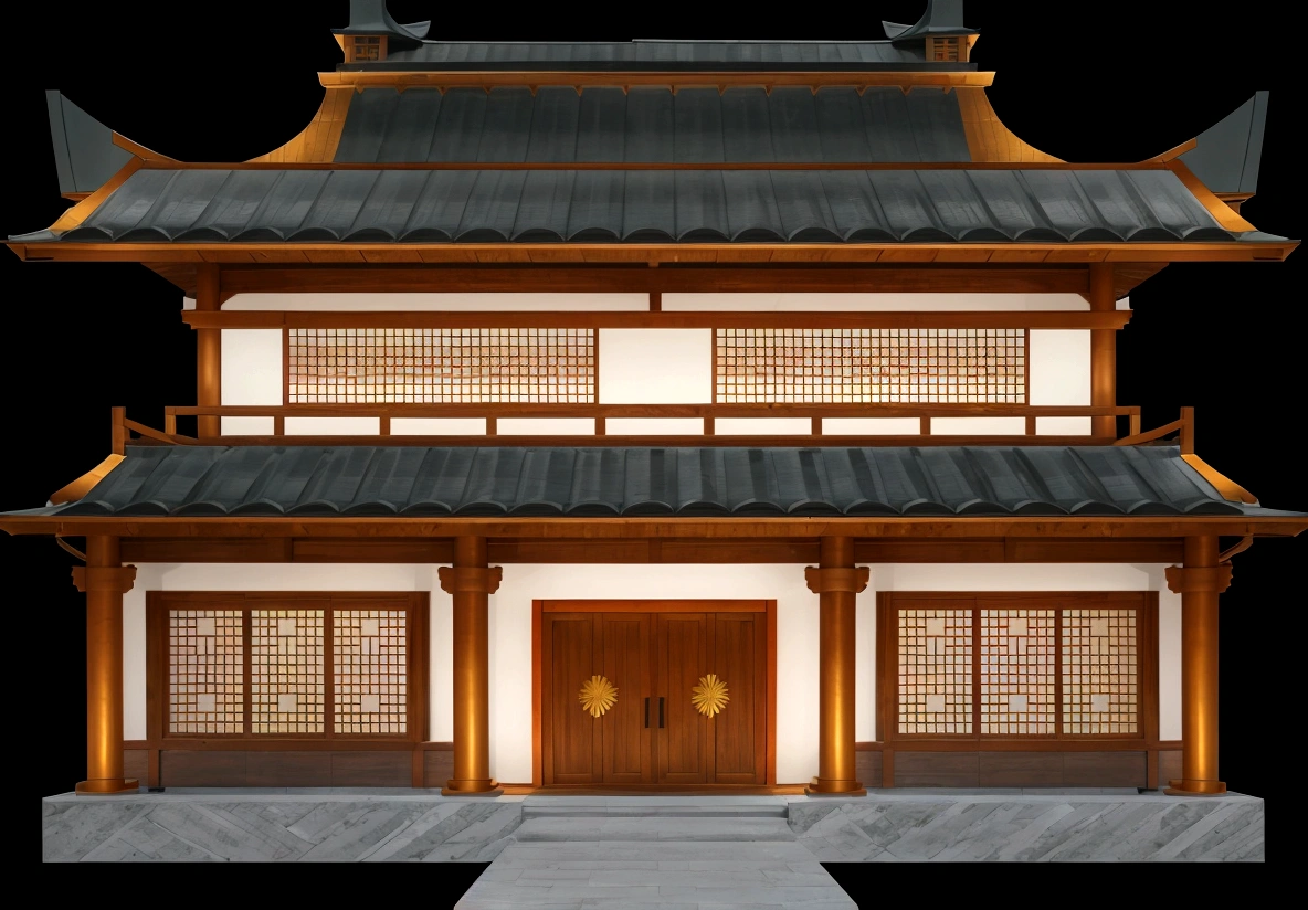 illustration of a traditional chinese building with lanterns and a bird, temple background, zen temple background, background depicting a temple, digital painting of a pagoda, japanese temple, japanese house, korean traditional palace, background art, palace background, chinese building, artwork in the style of z.w. gu, cyberpunk japanese temple, inspired by Shūbun Tenshō
