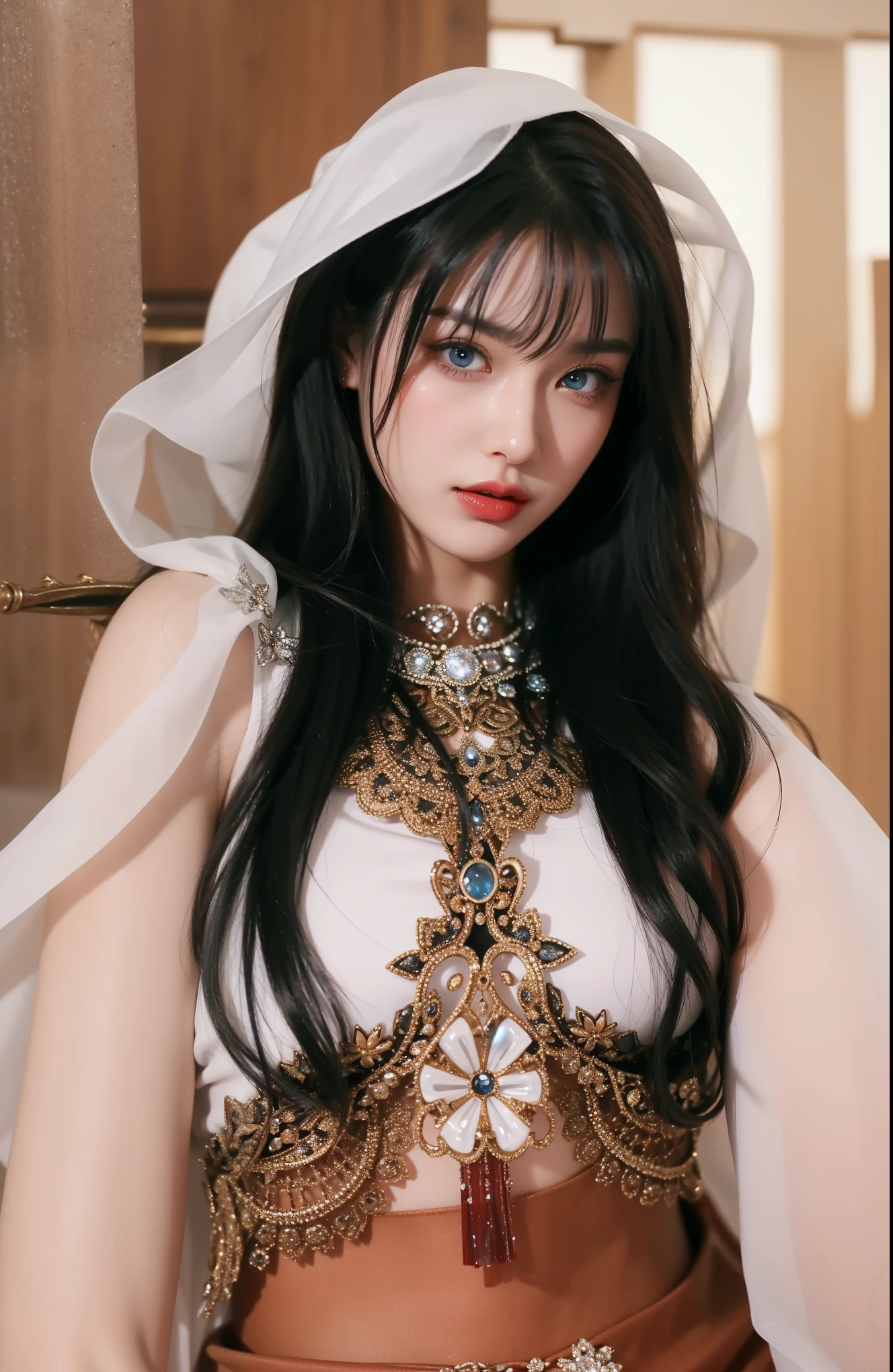 Royal sisters,Exquisite eyes,Frozen queen,Put the crown on your head,Detailed facial expressions body,tall and big,Glamorous characters,Leg length,4K,HD,The look,White translucent lace,白皙Full figure,Little cherry mouth,Beautiful and lovely,Full figure,Glossy Gel Coat,Vampire Queen in luxurious gown,Have a tattoo(Intricate tattoo designs),The tattoo is very three-dimensional,Ice Princess,Rich facial details,Eyes are blue(Pupils as deep as the starry sky),Gorgeous silk(Silky reflective),Wear dark red lipstick,Greek goddess,