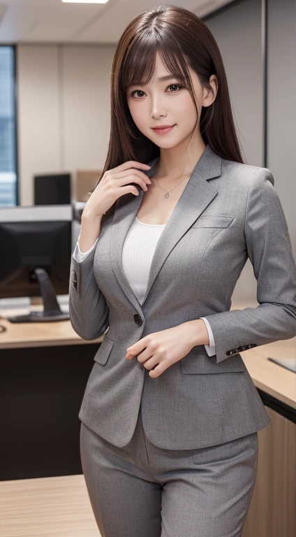 masutepiece, Best Quality, Ultra-detailed, finely detail, hight resolution, in 8K, Perfect dynamic composition, Beautiful detailed eyes, Natural Lip, (Business suits , s Office)、full body Esbian 、Plump