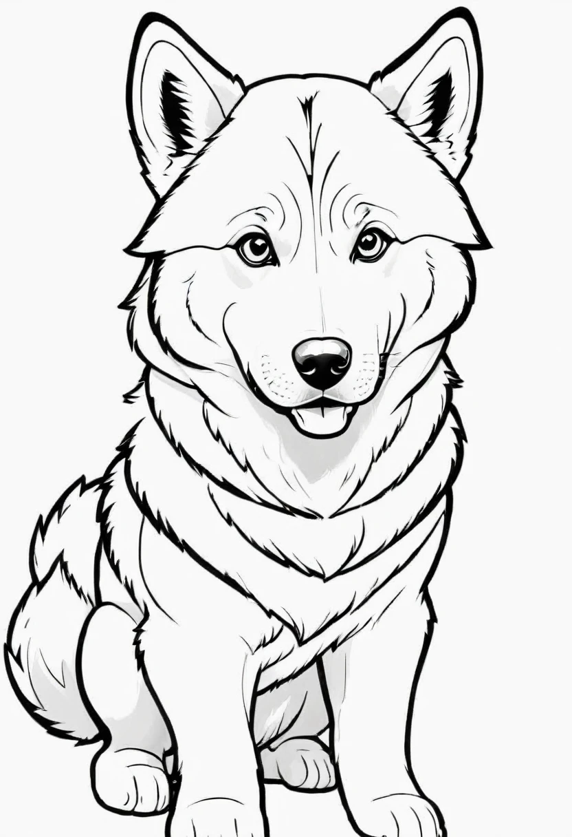 to color, a perro husky, strong lines, monochrome, minimalist, White background, High contrast, simplistic,
