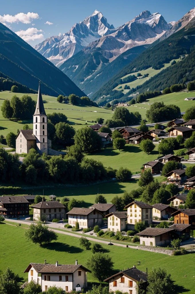 Small village with church in alps