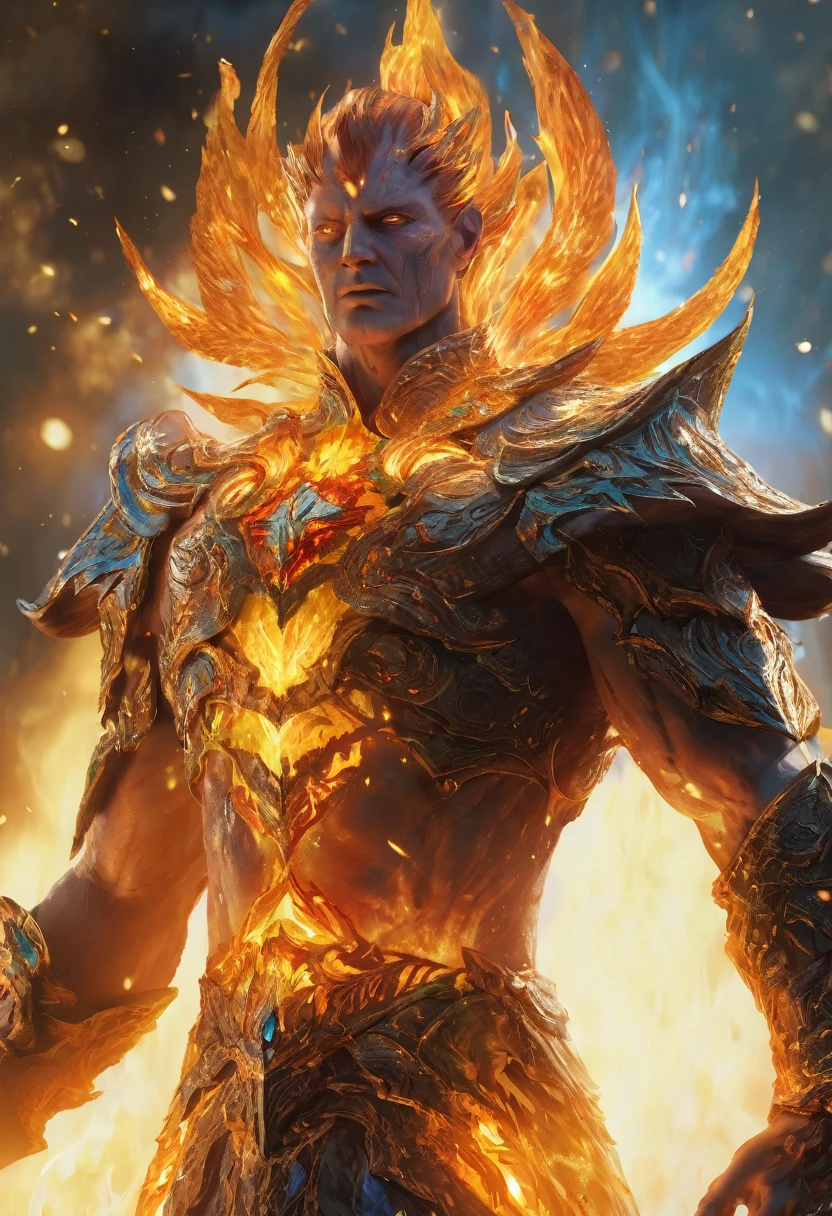 A closeup of an elemental lord of light, whole body, Masterpiece, The best quality, super detailed, Very detailed, UHD, 4k, 8k
