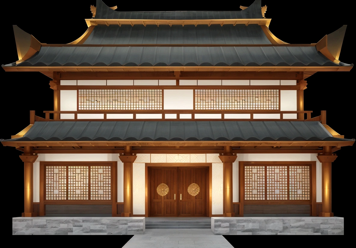 illustration of a traditional chinese building with lanterns and a bird, temple background, zen temple background, background depicting a temple, digital painting of a pagoda, japanese temple, japanese house, korean traditional palace, background art, palace background, chinese building, artwork in the style of z.w. gu, cyberpunk japanese temple, inspired by Shūbun Tenshō