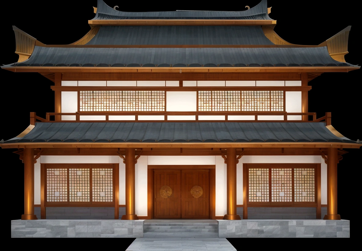 illustration of a traditional chinese building with lanterns and a bird, temple background, zen temple background, background depicting a temple, digital painting of a pagoda, japanese temple, japanese house, korean traditional palace, background art, palace background, chinese building, artwork in the style of z.w. gu, cyberpunk japanese temple, inspired by Shūbun Tenshō