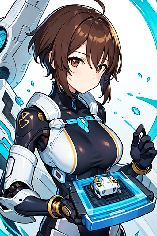 Robot woman, short brown hair, Brown eyes