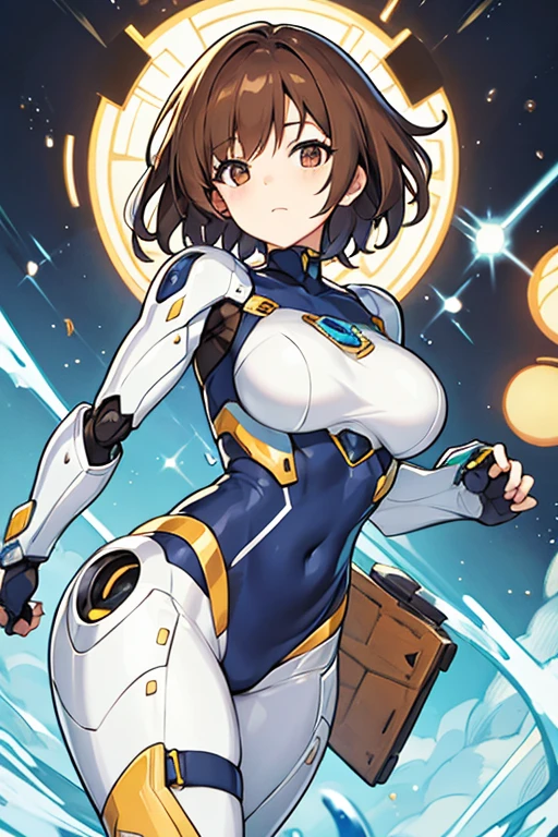 Robot woman, short brown hair, Brown eyes