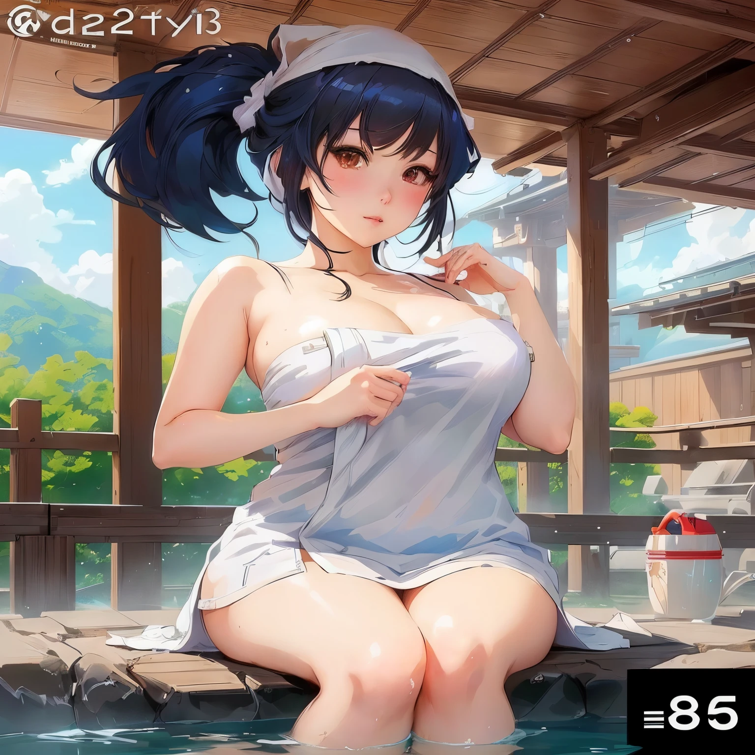 anime girl sitting in a hot tub with a towel over her head, seductive anime girl, clean detailed anime art, anime moe artstyle, artwork in the style of guweiz, top rated on pixiv, extremely detailed artgerm, trending on cgstation, beautiful alluring anime woman, range murata and artgerm, trending on artstation pixiv