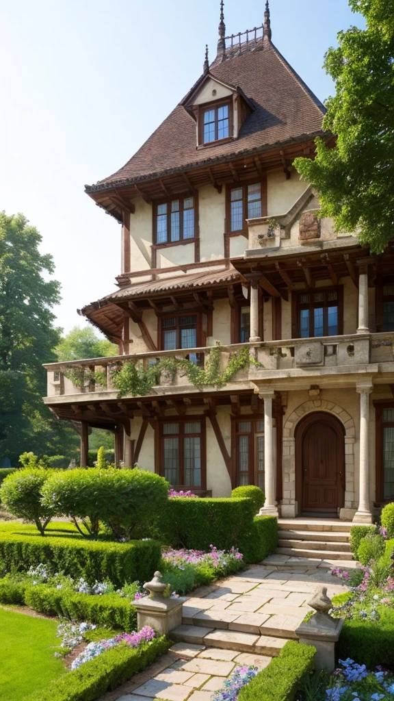 Luxury medieval fantasy mansion garden