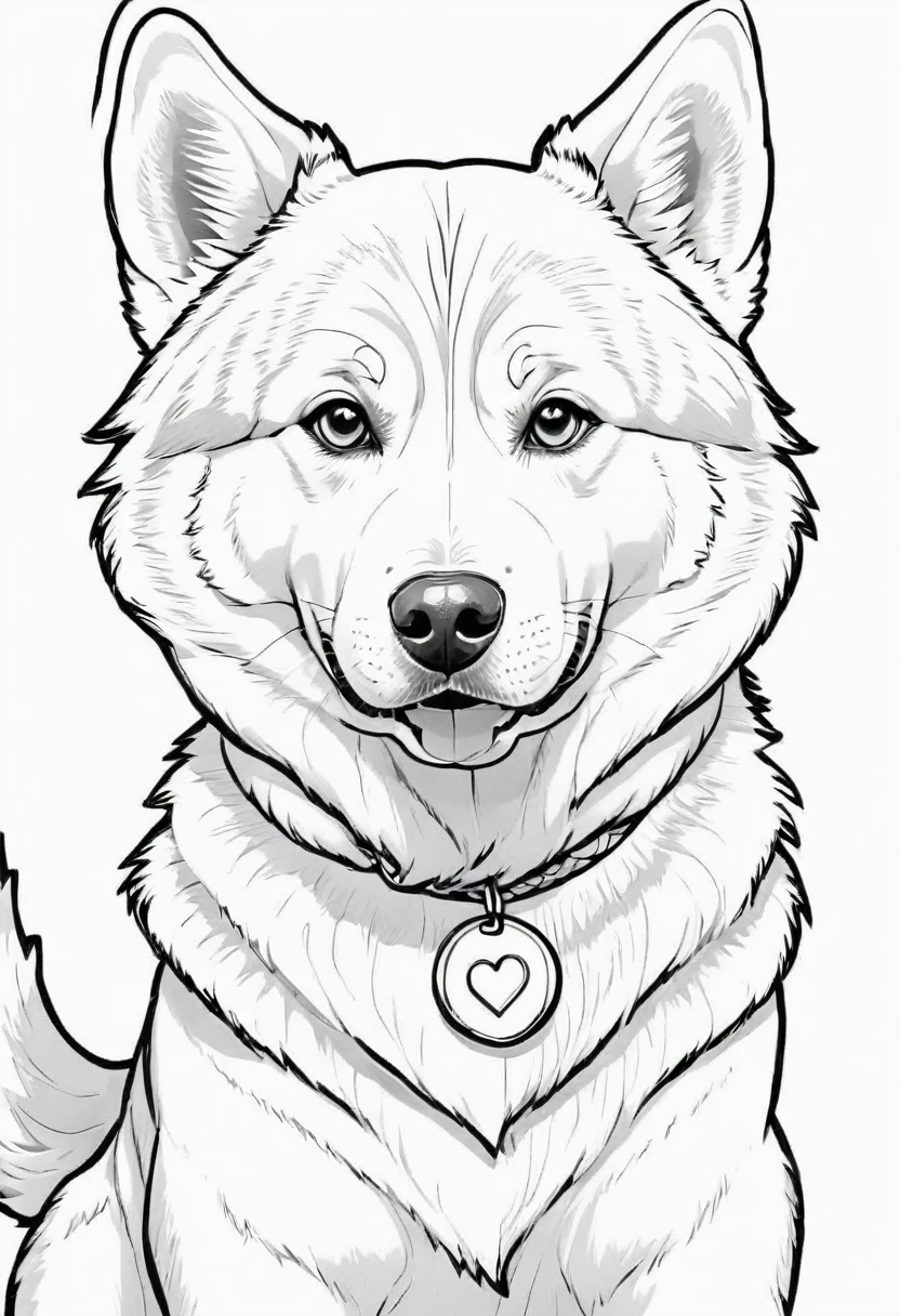 ((Best Quality)), ((artwork)), (detailed), to color, a perro husky, strong lines, monochrome, minimalist, White background, High contrast, simplistic,