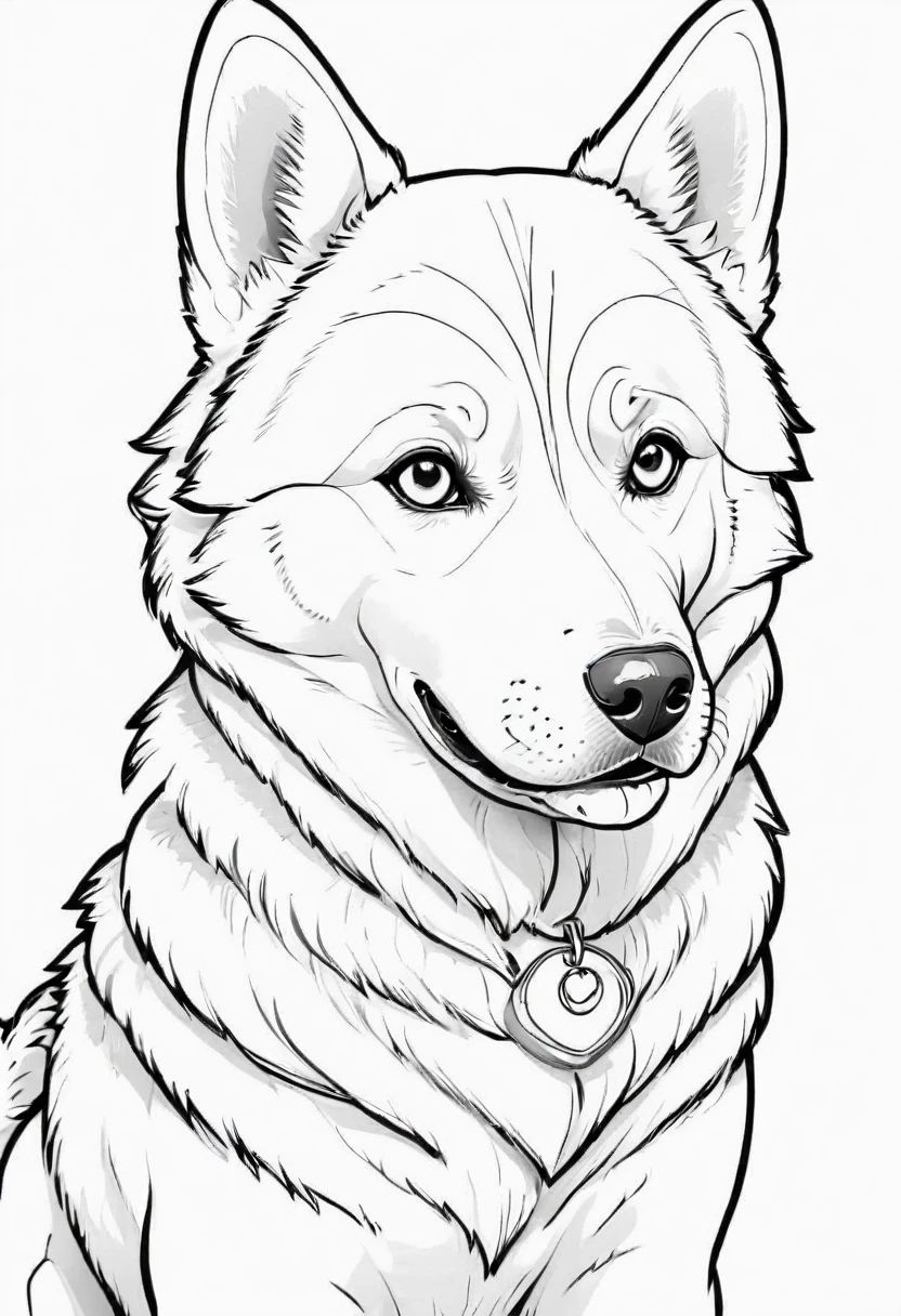 ((Best Quality)), ((artwork)), (detailed), to color, a perro husky, strong lines, monochrome, minimalist, White background, High contrast, simplistic,