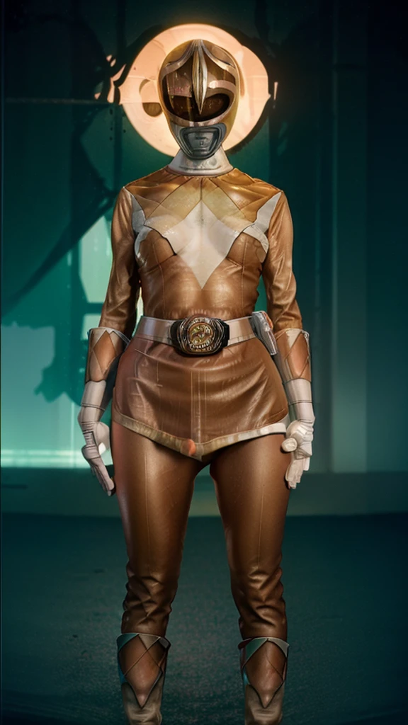 (extremely detailed CG), (best quality), perfect face, shiny skin, lustrous skin, 1girl,solo kiramaigreen, helmet, belt, bodysuit, boots, gloves, green bodysuit, white background, , mask, shiny clothes, looking at viewer